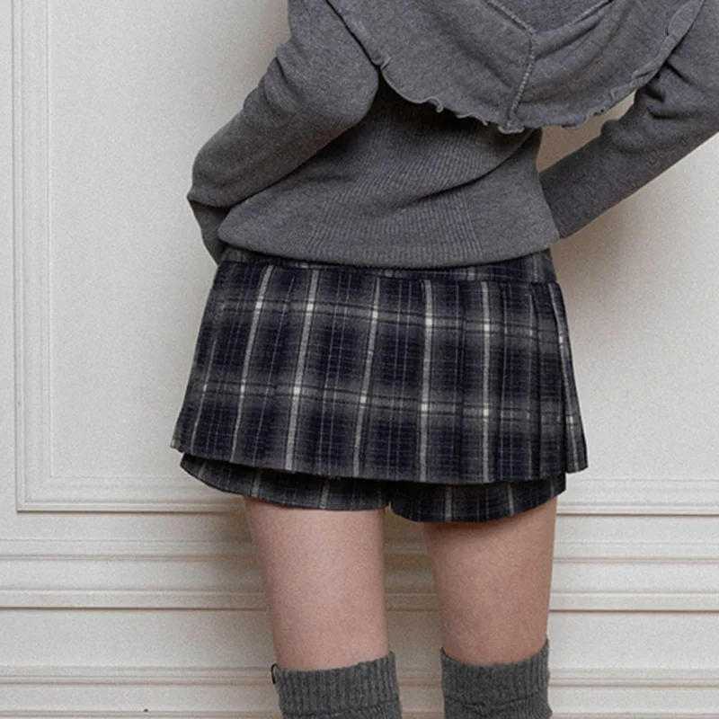 Faculdade estilo britânico xadrez contrastante cintura baixa picante menina a linha saia plissada 2024 outono/inverno novo item