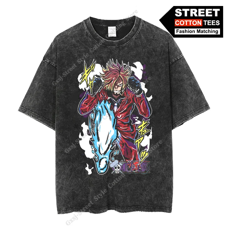 تي شيرت Vinsmoke Sanji قطعة واحدة ملابس أنيمي الطرفية y2k Harajuku Street styl للرجال والنساء بأكمام قصيرة تي شيرت قطني فضفاض #1
