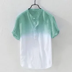 Hanger Style Solid Color Gradient Casual Beach Vacation Outfit Hot Selling Men's Summer Stand Up Collar Short Sleeved Shirt