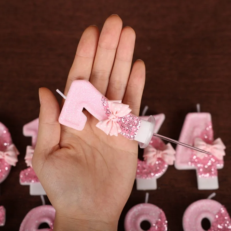 Pink Glitter Number Candle
