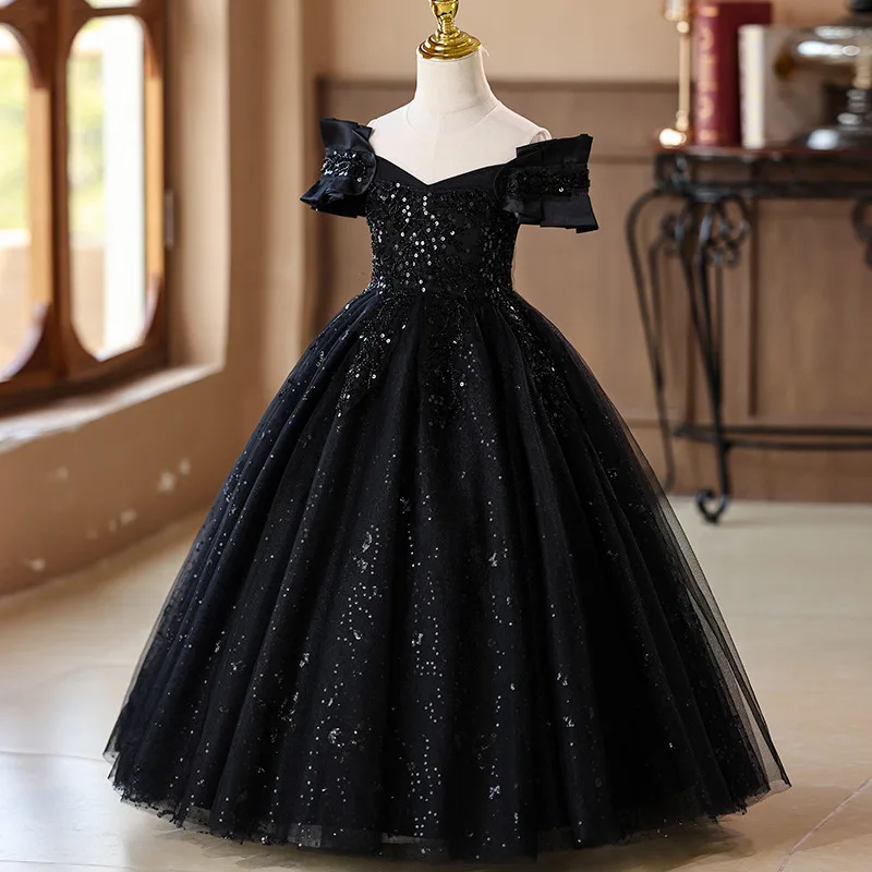 Vestido de casamento com lantejoulas para meninas de 3 a 12 anos, festa de aniversário, cerimônia de formatura, concurso, feriado