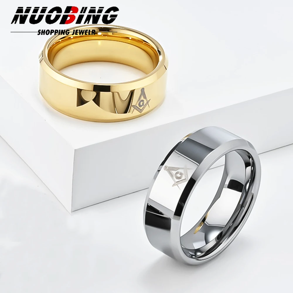 8MM Vintage Gold Color Silver Color  316L Stainless Steel Freemason For Women Men Ring Men Hip Hop Masonic Rings Fashion Jewelry