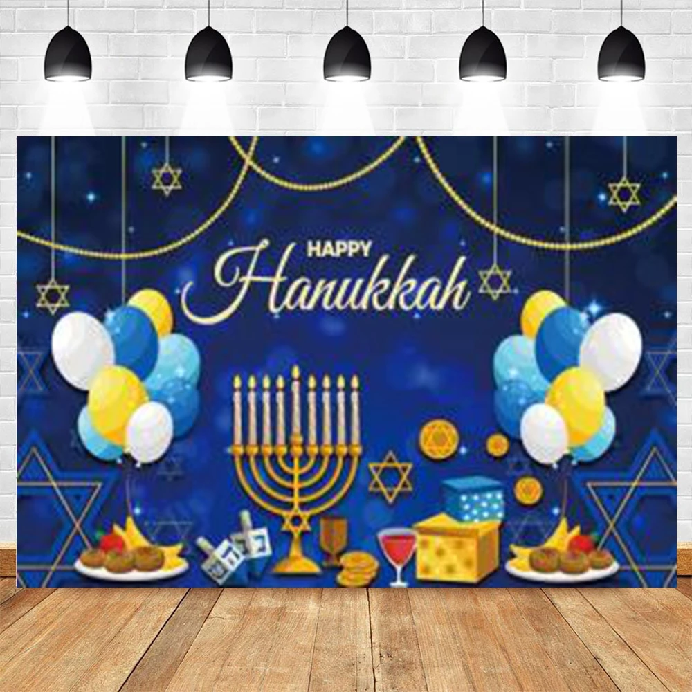 Jewish Happy Hanukkah Backdrop Candlestick Bread Food Judaism Activity Holy Holiday Family Party Photography Background Decor