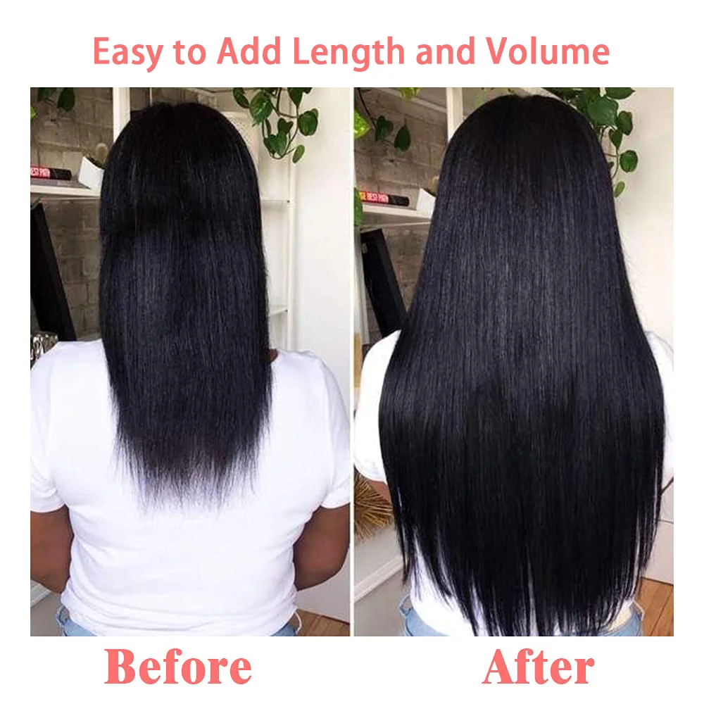 Extensiones de Cabello virgen brasileño, pelo de cabeza completa Invisible, sin costuras, 100% liso, Color negro Natural