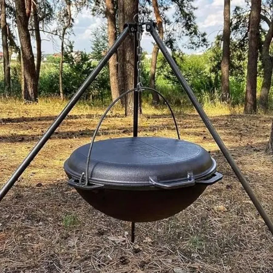 مرجل آسيوي من الحديد الزهر مع غطاء مقلاة شواء كازان