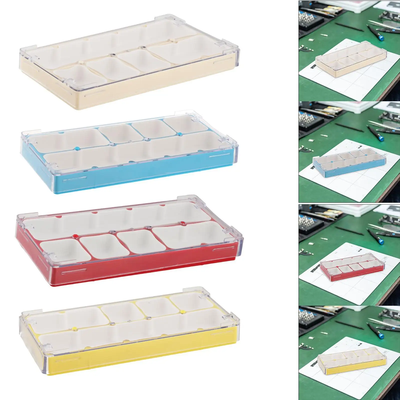 Watch Movement Parts Storage Box Tray 5 Compartments, with Sponge Pad, Repairing with Dustproof Cover Watch Movement Cover