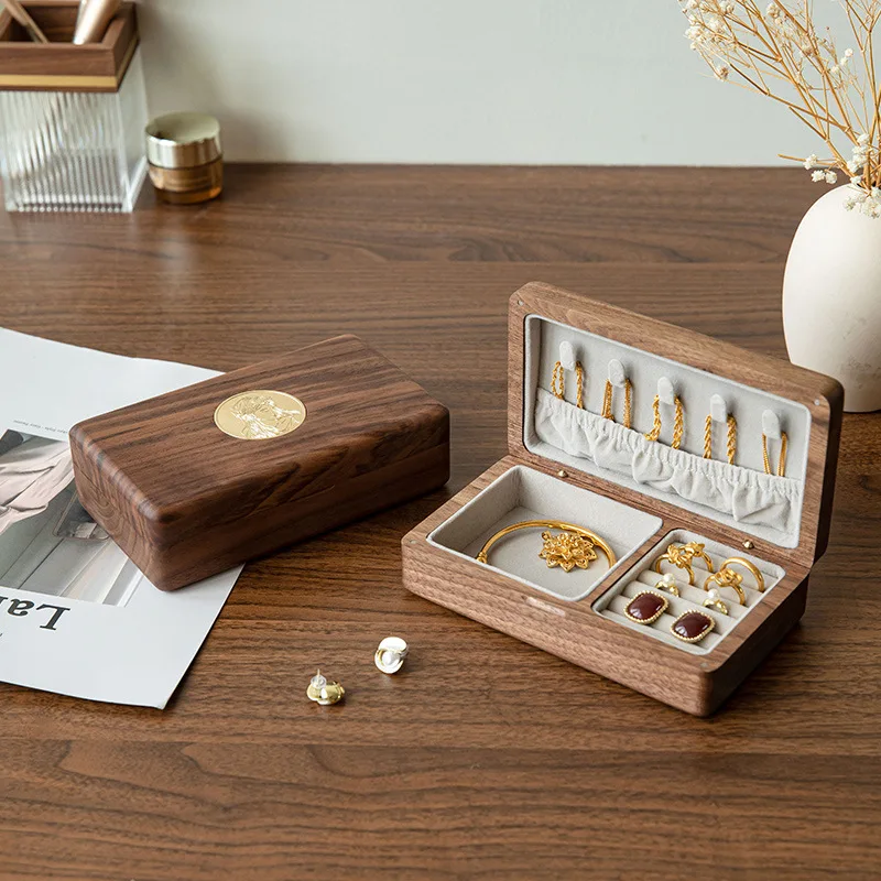 

Шкатулка для украшений, высококачественная, изысканная, для хранения ювелирных изделий и серег, из массива дерева, удобная, из черного ореха