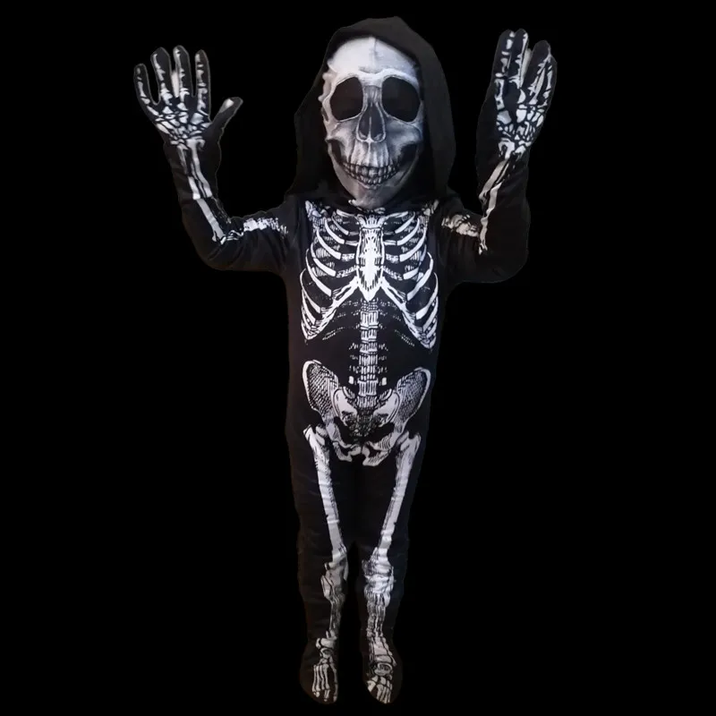 Child Skin Skeleton Costume for Halloween Trick-or-Treating Children's Death Costume Easter Devil Coplay Jumpsuit  Reaper Play