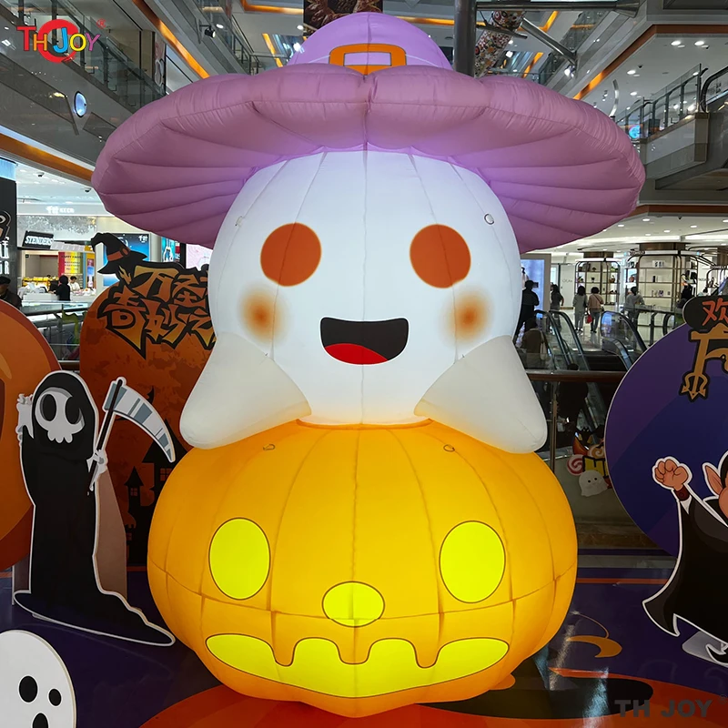 Fantôme gonflable géant d'Halloween de 20 pieds de haut de citrouille avec chapeau