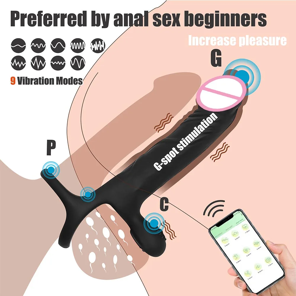 Vibrador Anal consolador con correa en consolador doble penetración pene anillo vibrador Anal Plug masajeador de próstata juguete sexual para hombres