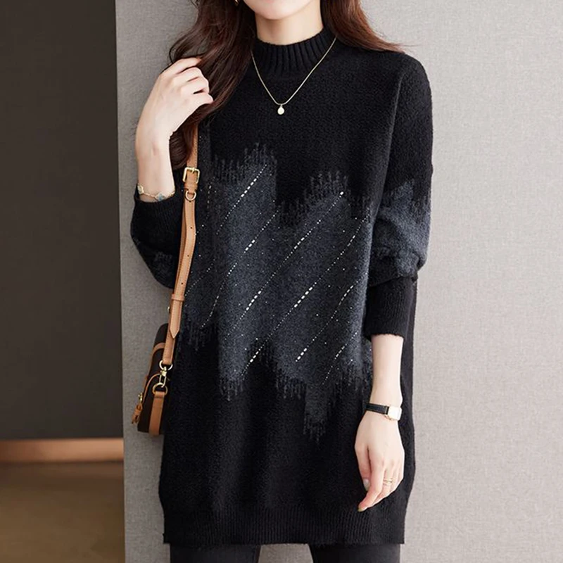 Women's Half Polar Long Knit Sweaters Winter Loose Casual Sake Look Essential Thames KN1948