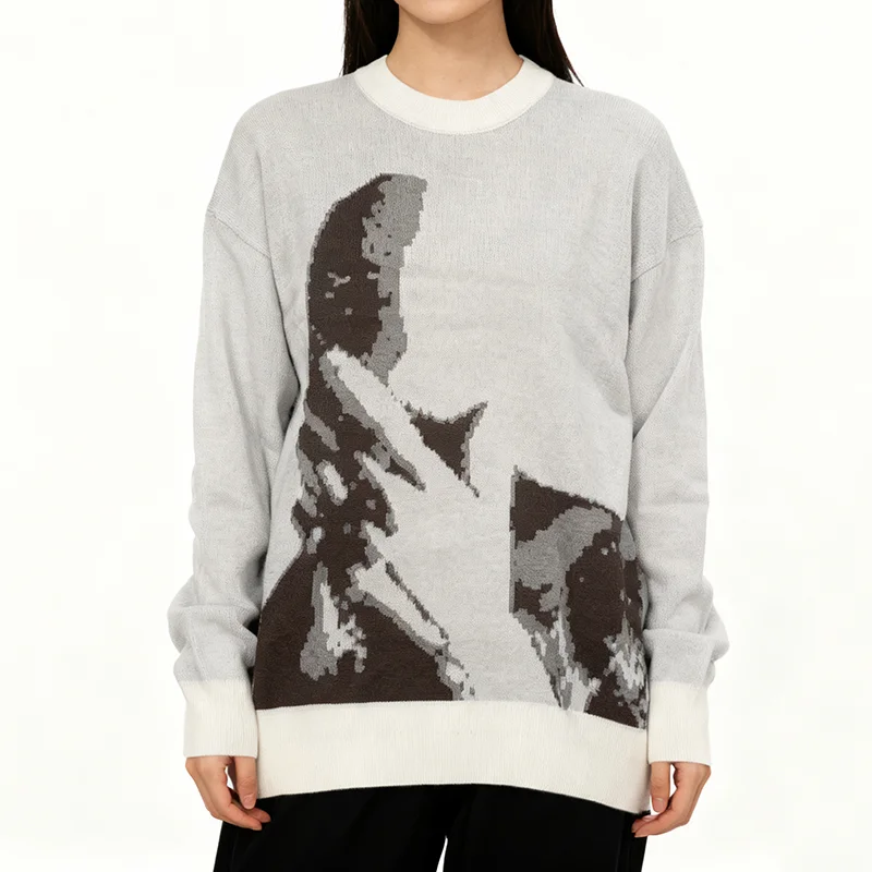 

Autumn Winter Fashion round Neck Pullover Sweater Jacquard Knit Long Sleeve Loose High Street Style