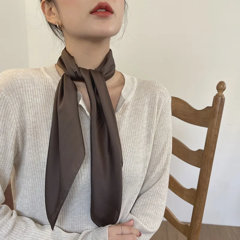 Luxus Solide 70*70 cm Seide Quadrat Schal Frauen Weiche Satin Haarband Halstuch Krawatte Weibliche Stirnband Foulard Tasche band Geschenk – Detail 5