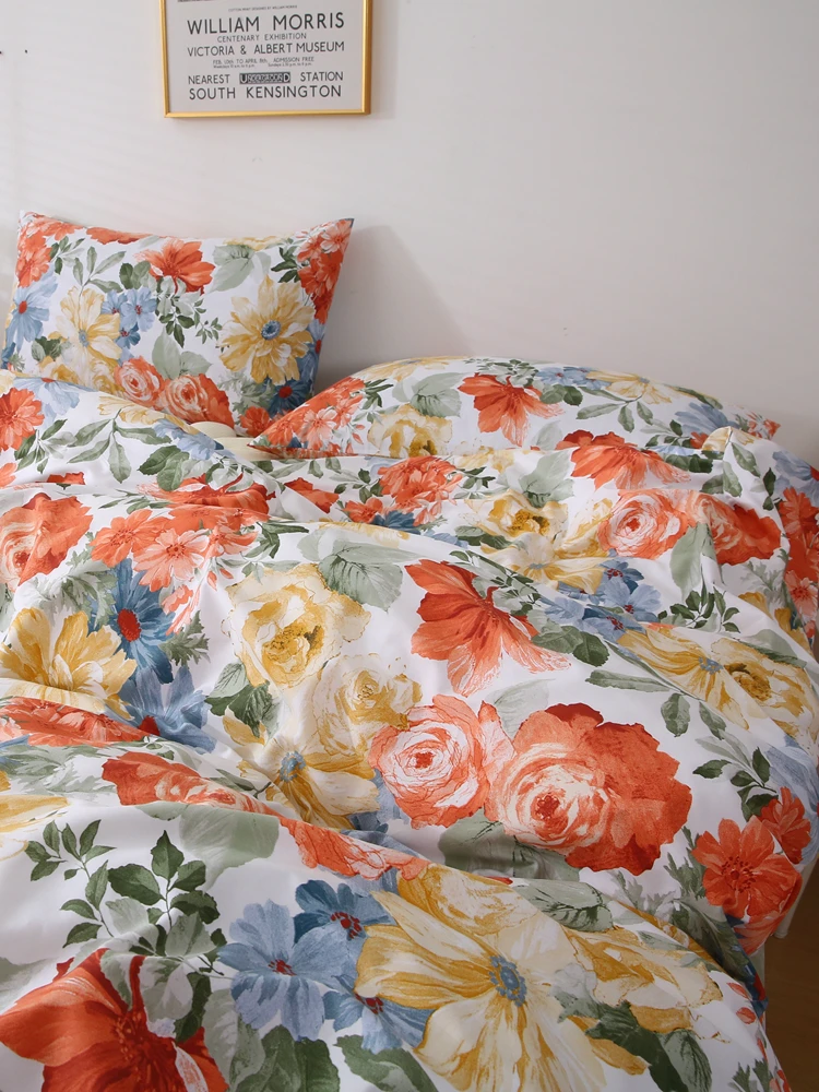 

Новый комплект постельного белья из чистого хлопка 2024 года с узором пионов, 4 предмета: пододеяльник, наволочки, простыня. Осенне-зимний домашний текстиль.