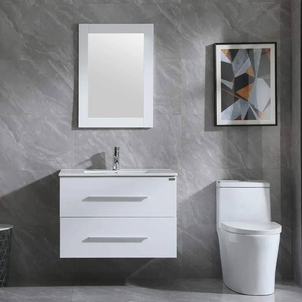 

Bathroom Dresser,32" Bathroom Vanity Set Wall Mounted White Cabinet With Sink Combo Chrome Faucet,Floating dresser