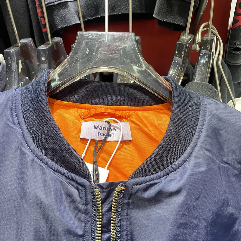 الرجال النساء أفضل نوعية مارتين روز أزرق عميق برتقالي عكسها Bomber سترة عالية الشارع سستة معاطف الطيران جاكيتات داخل العلامة