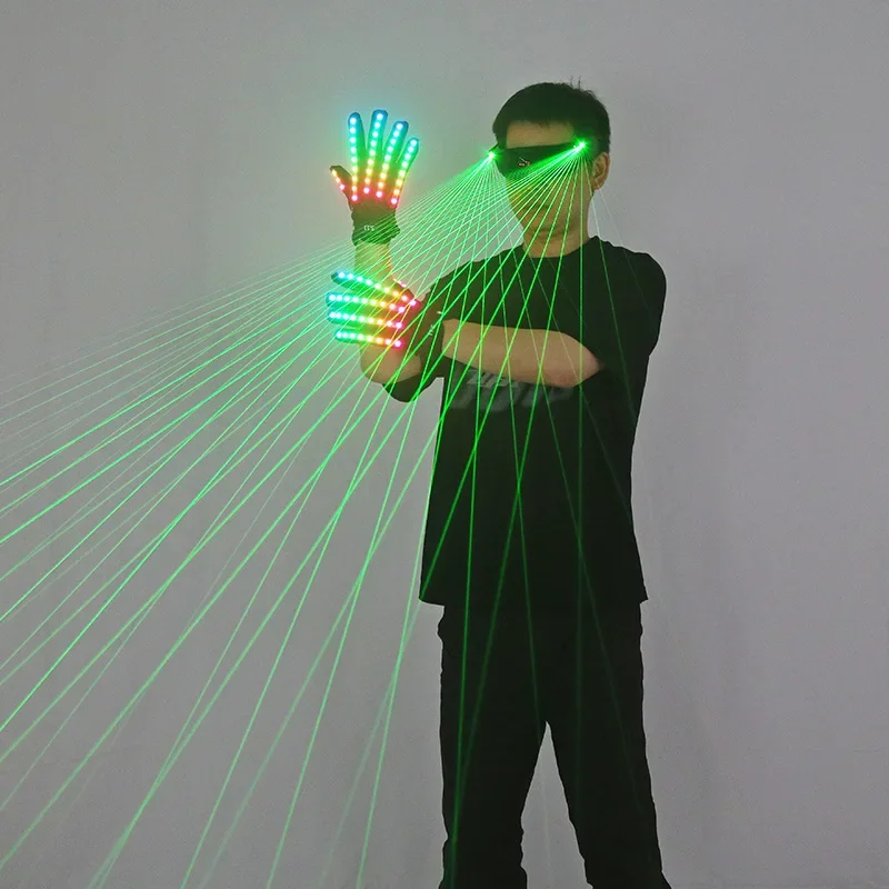 Green Light Laser Glasses Glowing Gloves Adult Men Women Nightclub DJ Party Supply Rave Wear LED Dancer Stage Accessories