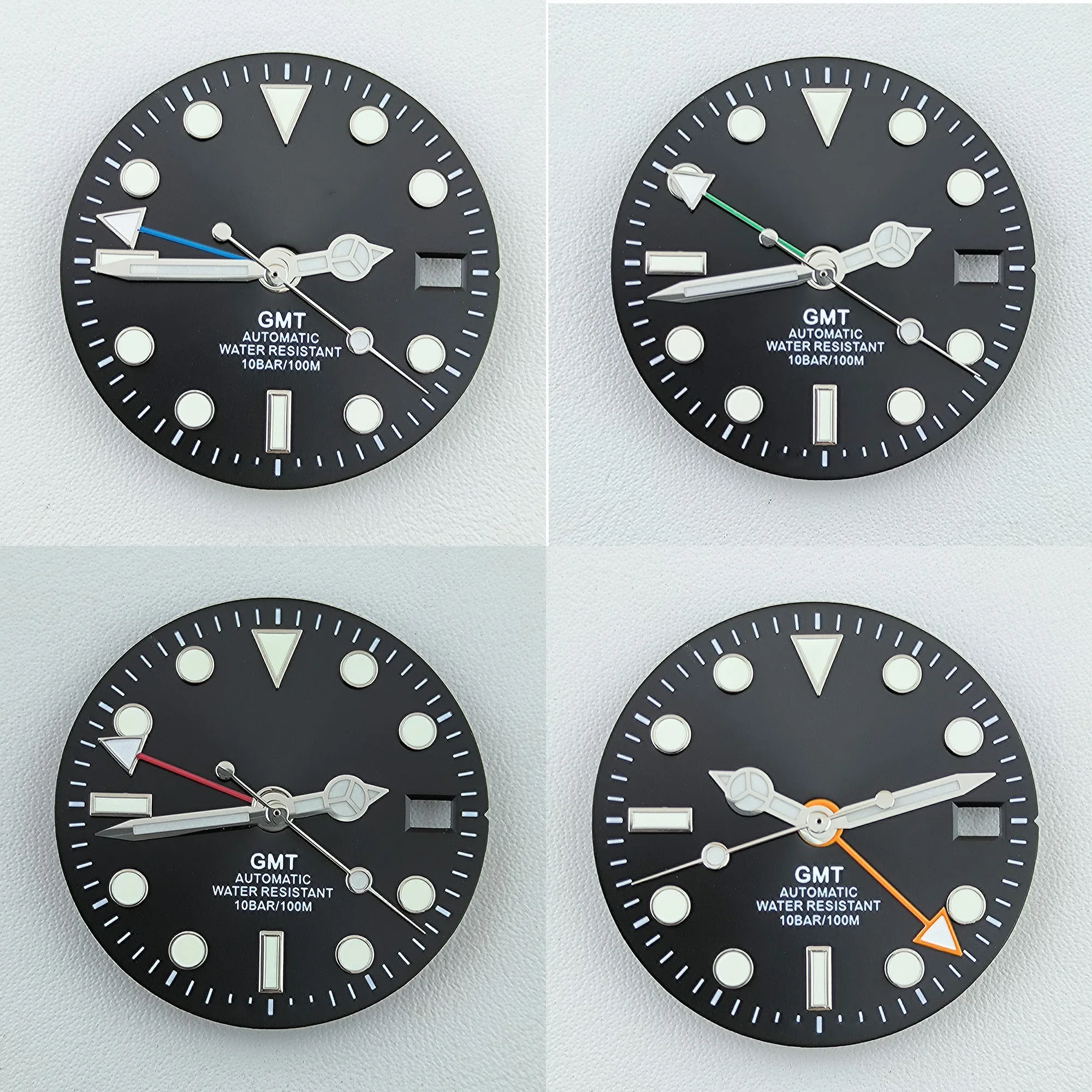 NH34 Dial Pointers Four Hands Green Luminous Watch Dial Face for GMT NH35 NH34 Movement Mod Dials Replacement Watch Parts