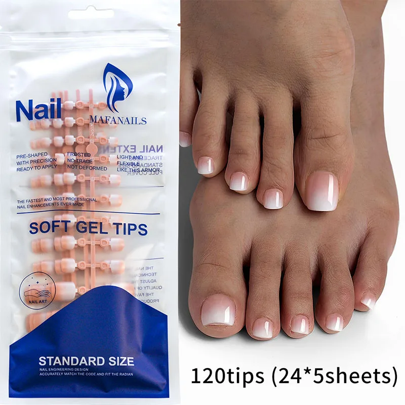 French Style Popular Short Square Wearable Toenail Piece Retro Simple Gradient Fake Toenail Piece Soft Gel Tips Easy Apply