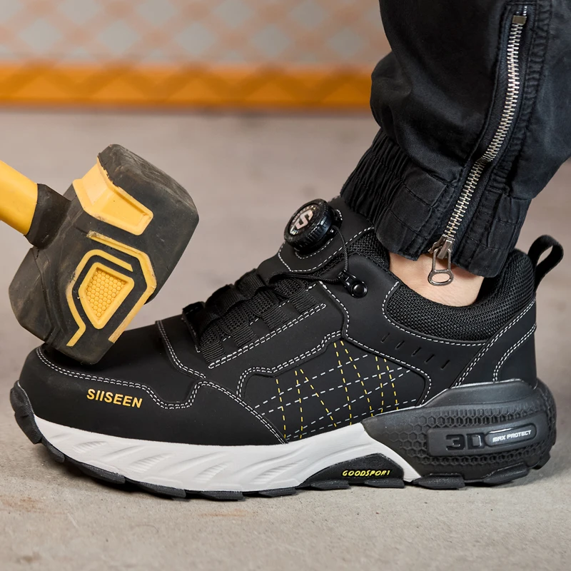 รองเท้าหนังสีดํารองเท้านิรภัยรองเท้านิรภัยผู้ชายความปลอดภัย-ป้องกันอุตสาหกรรมความปลอดภัยรองเท้า Man สําหรับทํางานรองเท้าผู้ชายอุตสาหกรรม