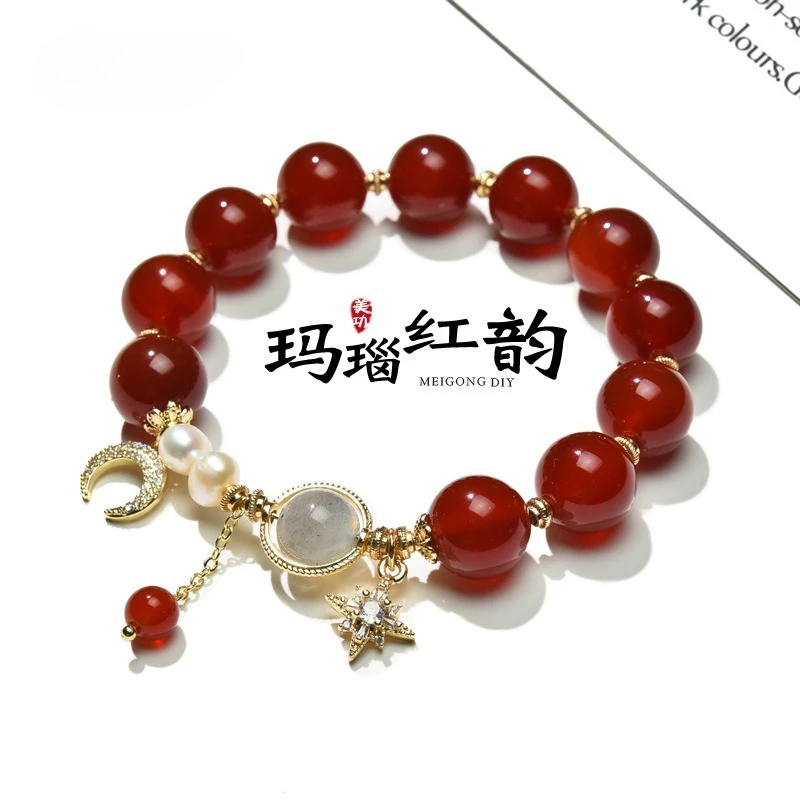 This is the year of red agate micro-set zirconiastar moon bracelet female girlfriends naturalyellow tower crystal fortune string