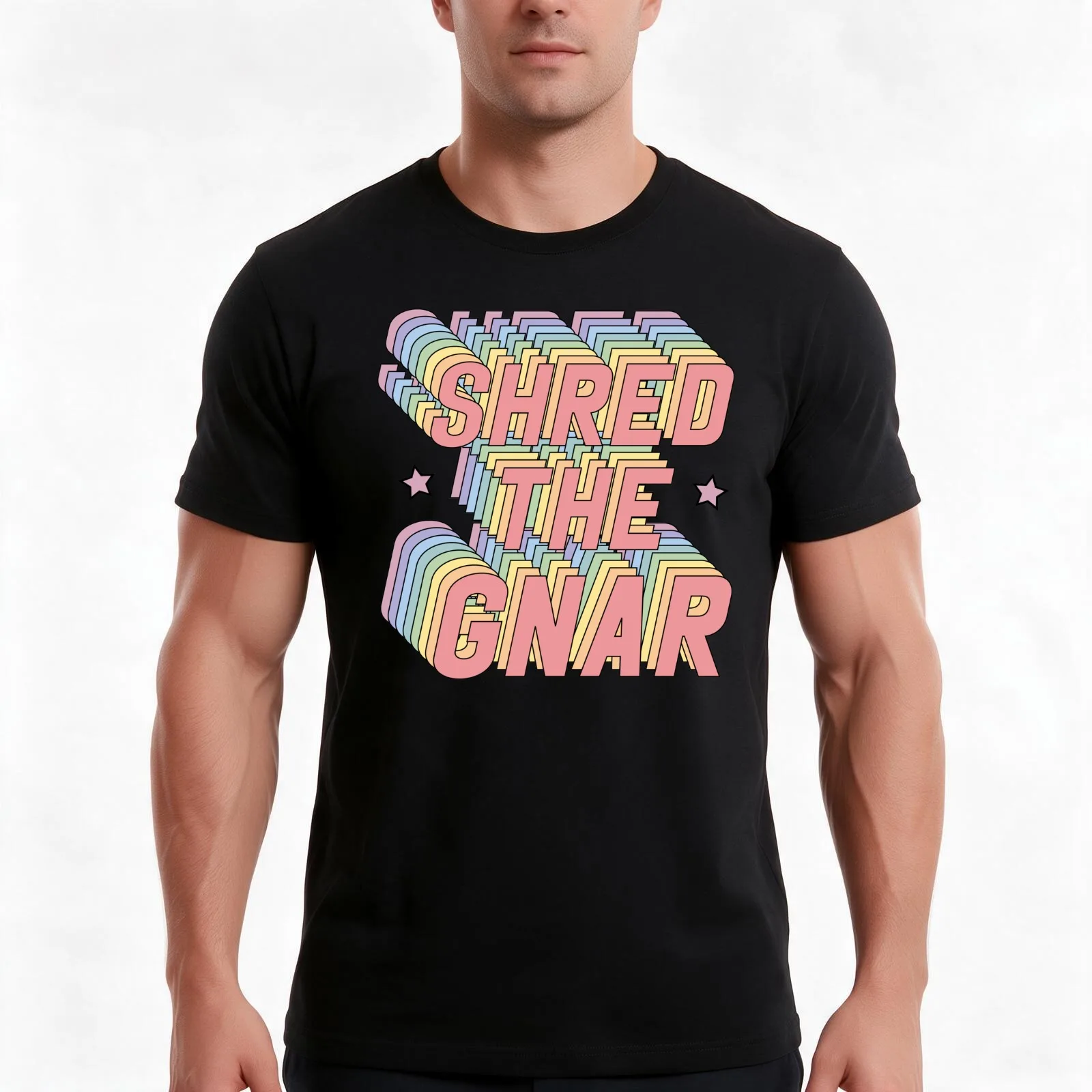 Shred the Gnar Snowboarding Surfing Rainbow Pastel T-Shirt, Summer Casual Cotton Tee, Oversized Streetwear Tops, 100% Cotton