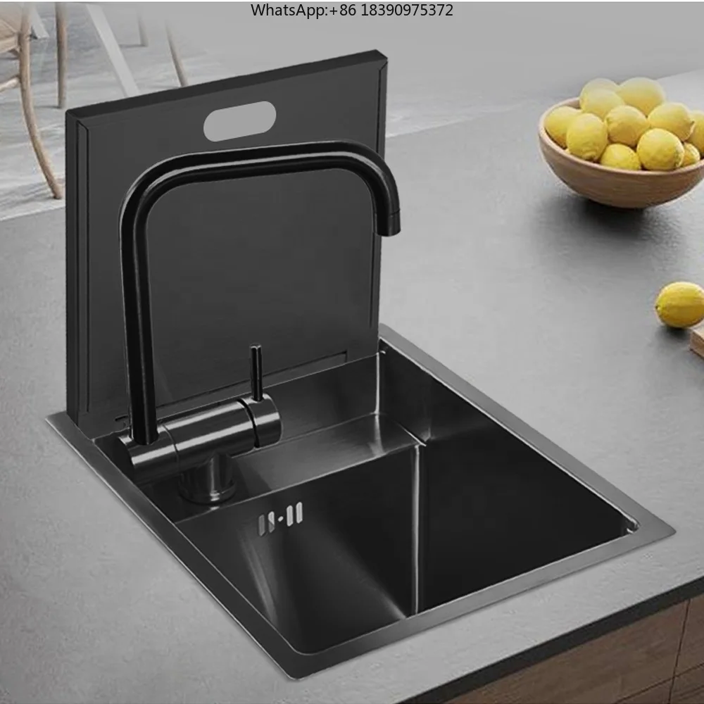 Handmade Single Rectangular Bowl Stainless Steel RV Kitchen Sink 304 Above Counter Installation with Faucet One-Hole Design