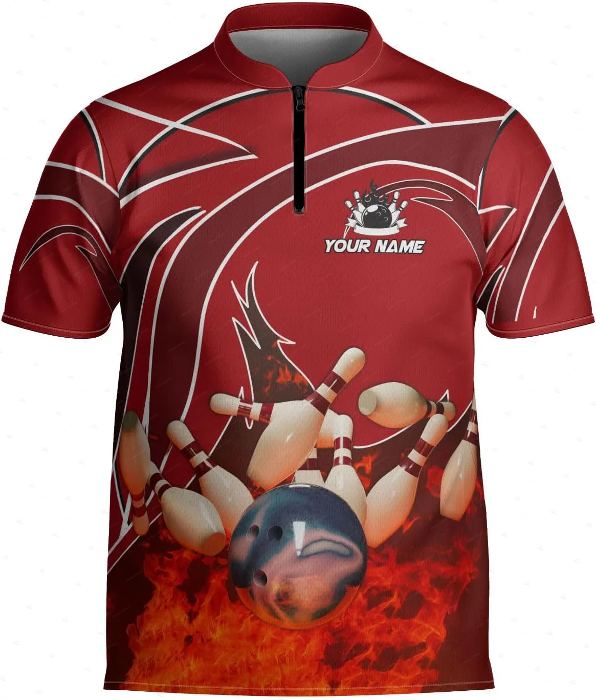 Custom Name Mesh Breathable Bowling Flame Ball Graffiti Vintage 3DPrint Harajuku Summer Short Sleeve Zipper Polo Jersey Shirts R