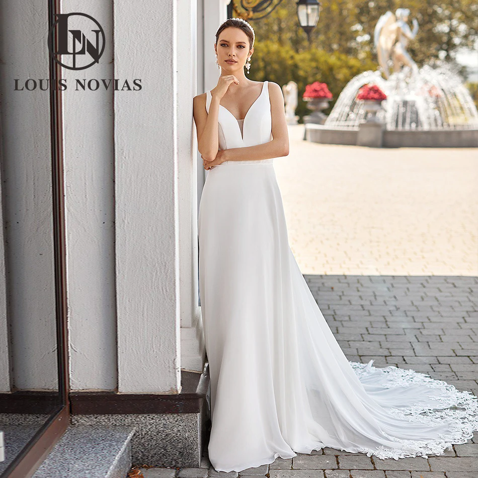 LOUIS NOVIAS A-Line Wedding Dresses For Woman Sexy Simple Spaghetti Straps Cut-out Appliques Satin Wedding Gown Vestido De Novia