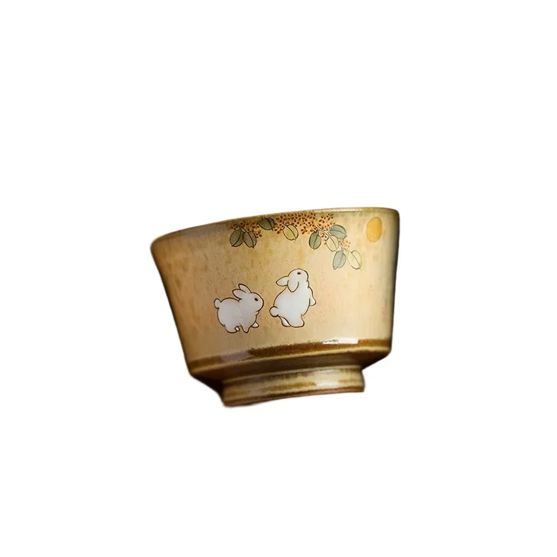 Chinese retro ceramic teacup master cup single kiln change hand-painted osmanthus zodiac rabbit kung fu tea tasting cup