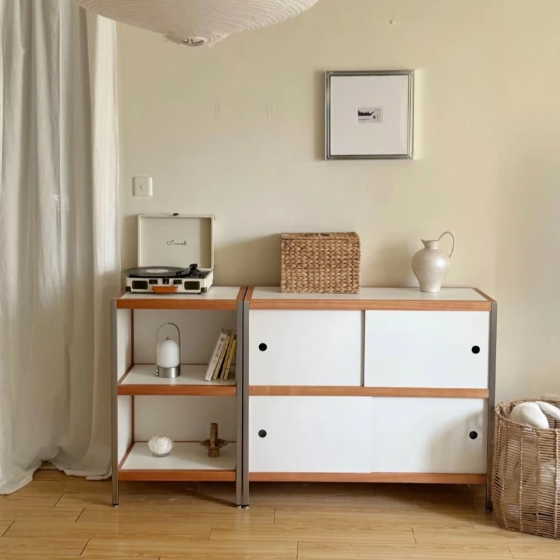 

Bauhaus retro sliding door side cabinet against the wall for storage