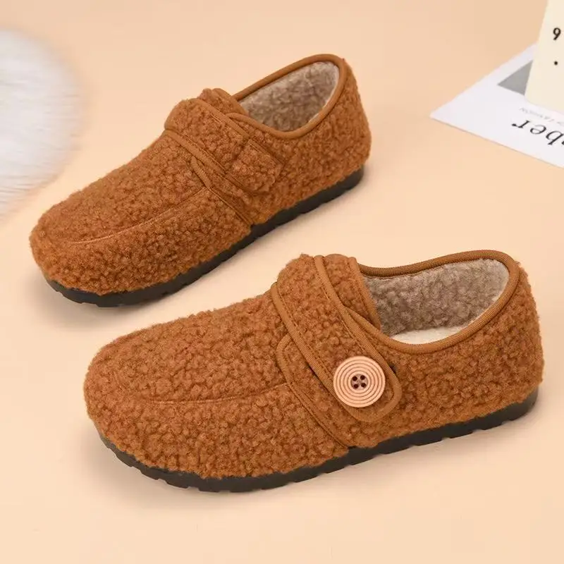 

Осень-зима, теплые хлопковые женские туфли на плоской подошве, удобные туфли с круглым носком и мягкой подошвой, уличные короткие плюшевые туфли Мэри Джейн с леопардовым принтом