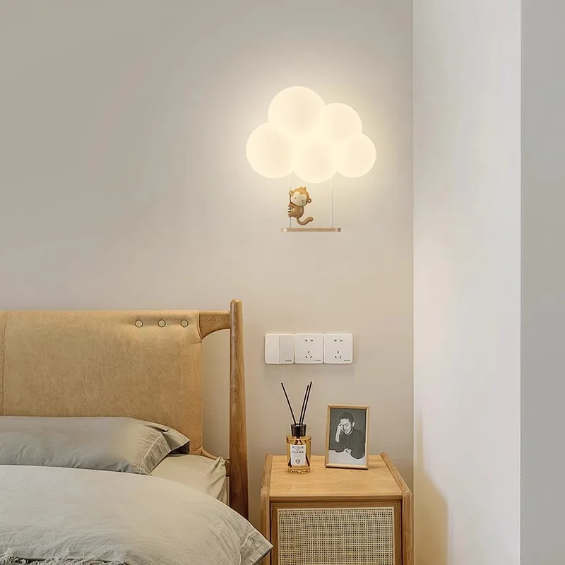 Imagem -03 - Quarto das Crianças Nuvem Lâmpadas de Parede Cabeceira Luzes de Parede Desenhos Animados Led Luzes Macaco Coelho Deer Quarto do Bebê Menino Menina