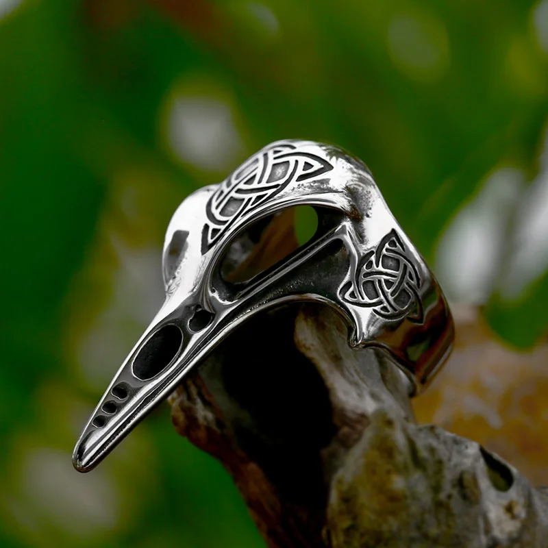 BEIER 2023 New Unique Design Stainless Steel Viking Skull Raven Ring Viking Celtic Knot Amulet Ring For Men Cool Punk Jewelry