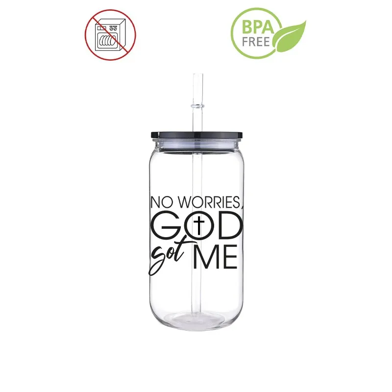 Black Letter Christ 3D Printed Transfer PET Plastic Straw Cup Comen With Straw And Cup Lid Environment Protection Bible Verses