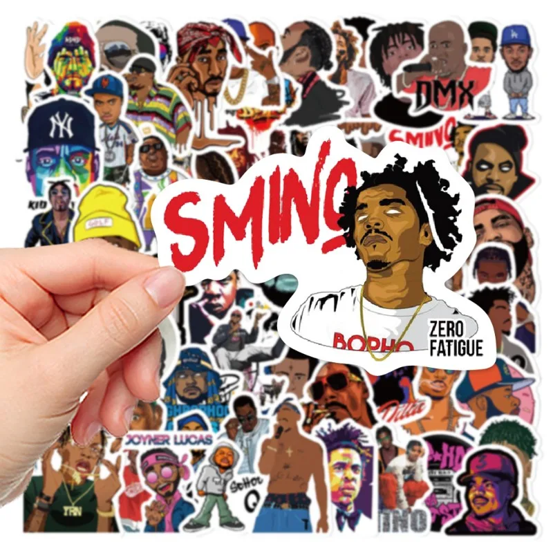 64pcs Cartoon East West Coast Rap Singer Series Graffiti Stickers Suitable for Helmet Desktop Wall Decoration DIY Sticker Pack