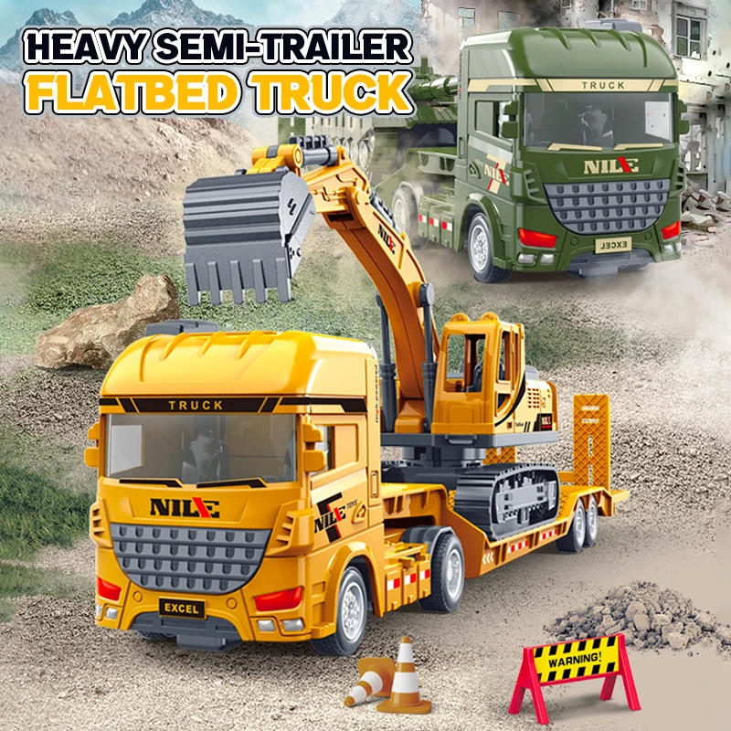 Kids Toys Excavator Tank Model Semi-Carrier Container Engineering Set Vehicle Transport Truck Inertial Car Collection Boys Gift