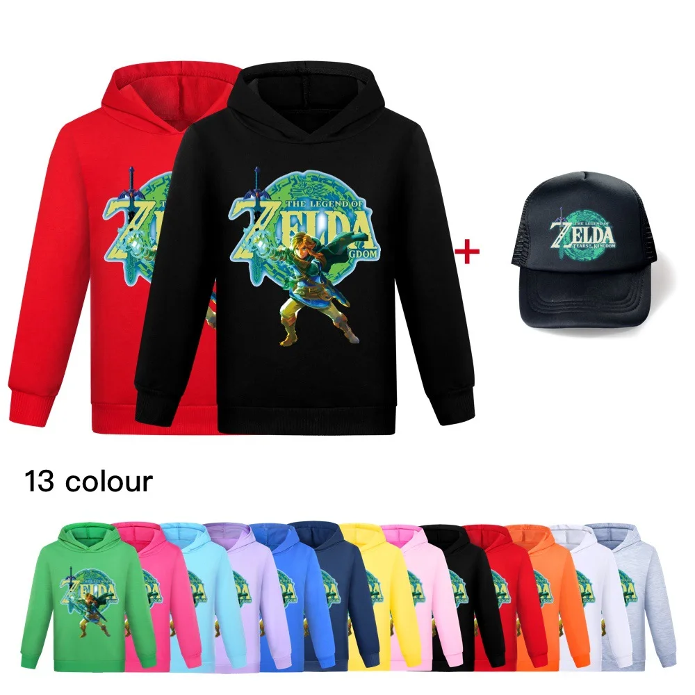 New Kids Cartoon Game Breath Of Wild Print Pullover Hoodie 3-13 Years Boys Girls Sweatshirts Tops+Sunhat Children Gift Clothes