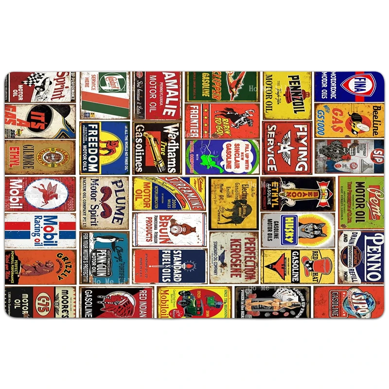 Advertising Garage Men'S Cave Bar Kitchen Retro Car Vintage Tin Signage 35 Pieces Non Slip Flannel Carpet For Home Decoration