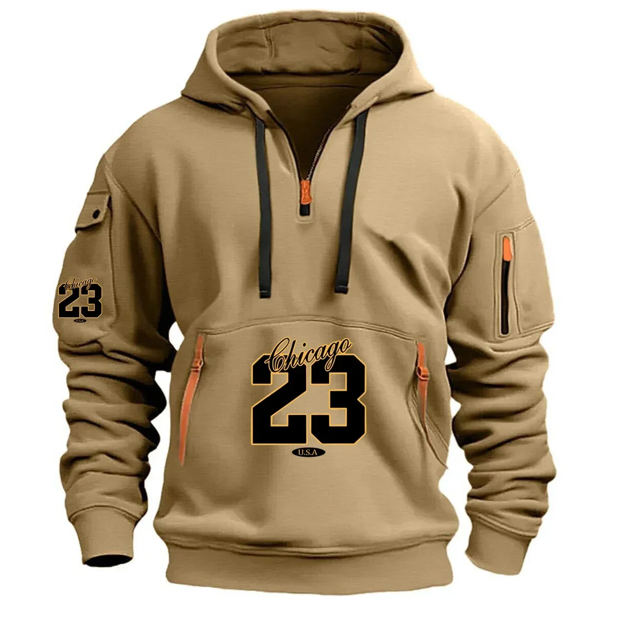 Men's autumn and winter sweatshirt, outdoor daily casual sportswear, fitness and warmth, multi-pocket loose fashionable pullover