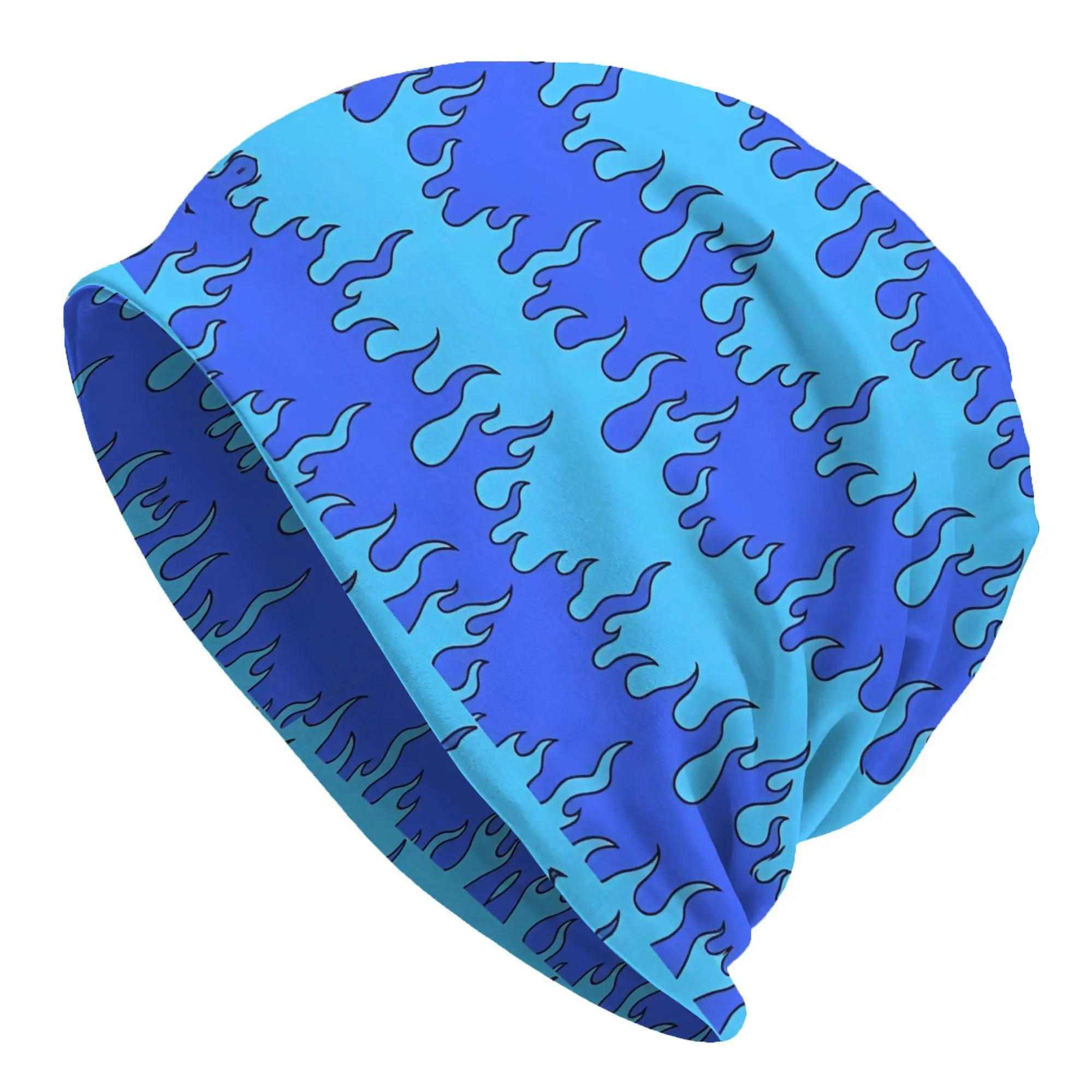 Blue Flame Print Beanie Cap Retro Unisex Winter Hat - Lightweight Warm Suitable for Skiing, Skateboarding, Outdoor Sports