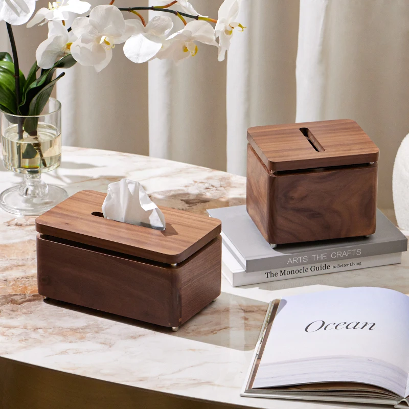 صندوق تخزين مناديل خشبية بنية حديثة مصنوعة يدويًا بتصميم خشبي مربع