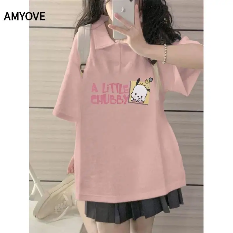

Sanrio Summer Hello Kitty Casual Short-Sleeved T-Shirt for Women Loose Korean Fashion Y2K Top Sanrio Clothes Streetwear T-Shirt