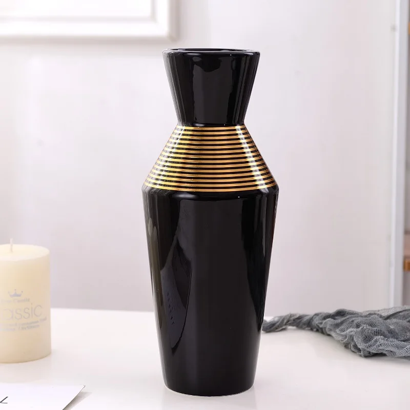 Imagem -05 - Vaso Cerâmico Minimalista Moderno e Luxuoso Decoração de Casa Vaso Artesanal Dourado Branco e Preto Conjunto de Peças