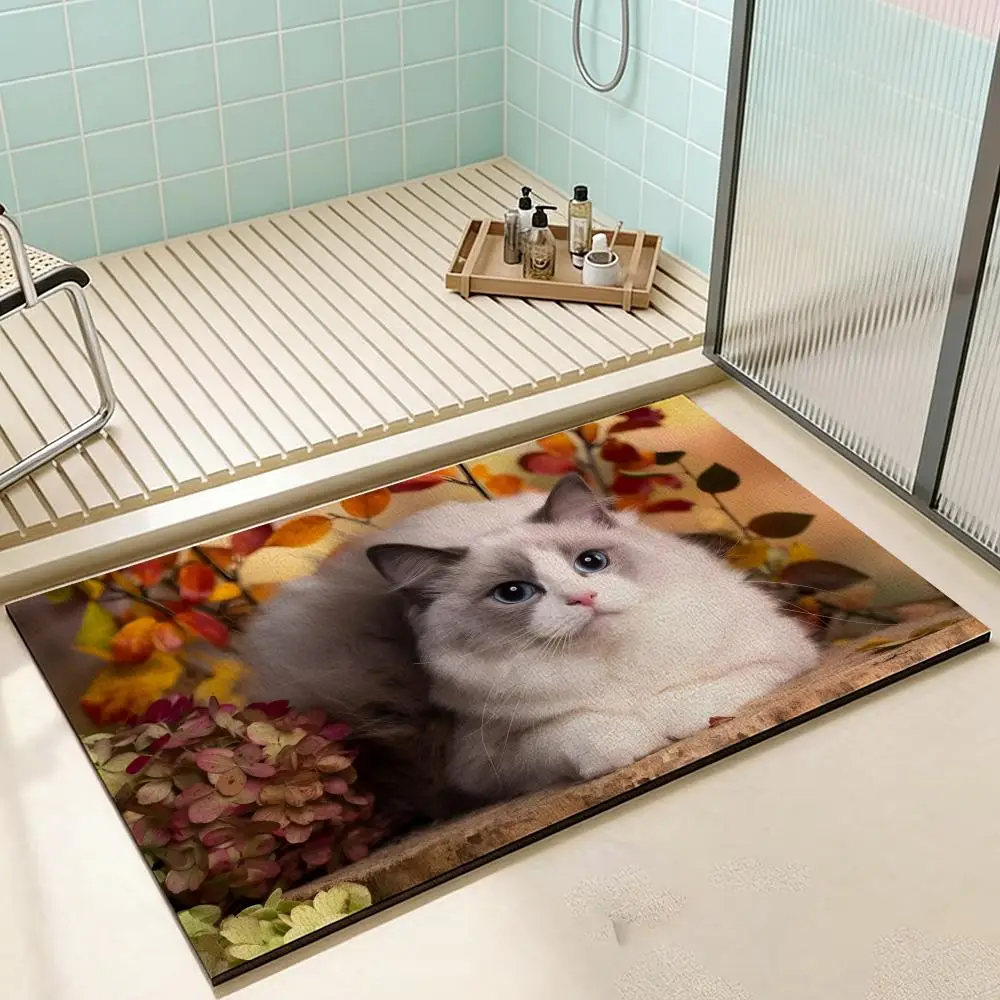 Floor Mat  diatom mud bathroom absorbent floor mat toilet toilet stepping mat anti-slip mat home entrance mat R-Ragdoll Cat