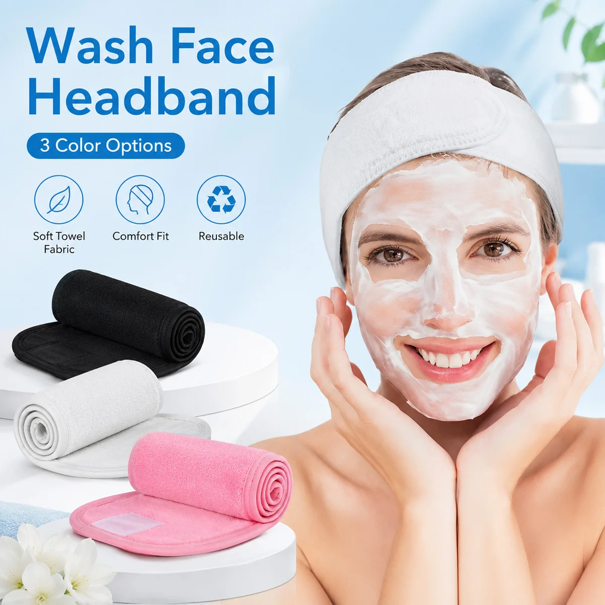 1PC Reusable Wash Face Headband Adjustable Soft Towel Makeup Hair Bands  Loop Closure Spa Skincare Facial Cleansing Head Wrap
