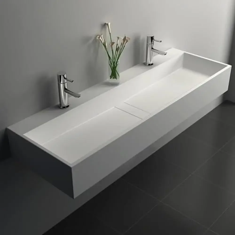 Modern Wall Mount Bathroom Sink Matte White Stone Resin Floating Vanity Sink 47