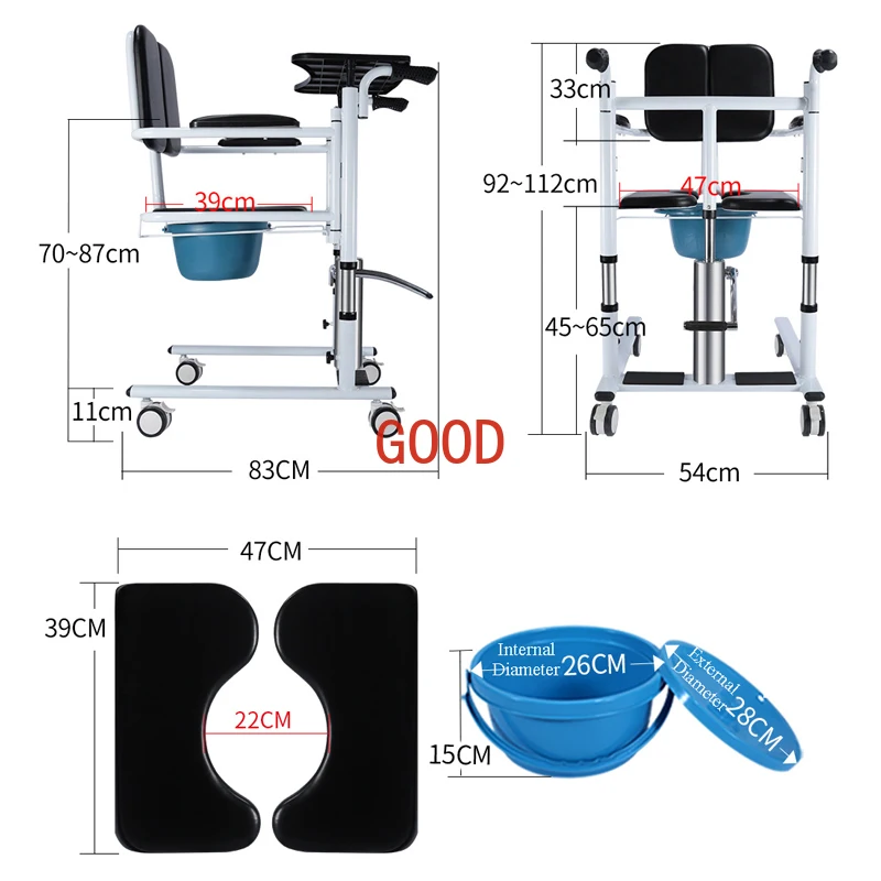 Elderly Toilet Stair Lift Chair Hydraulic Patient Transfer Chair with Commode for Disabled Multifunctional Shift Chair