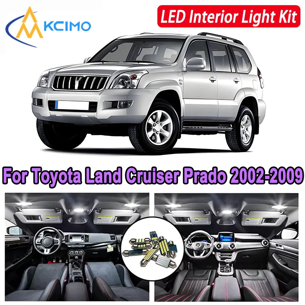 

Kcimo светодиодный для Toyota Land Cruiser Prado 120 2002-2009, яркий светодиодный светильник премиум-класса для внутреннего купола с картой, комплект освещения багажника, автомобильные светодиодные лампы Canbus