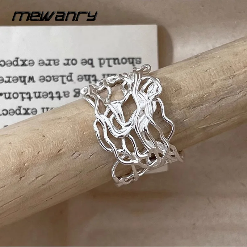 Mewanry Irregular Hollow Out Lines Finger Ring For Women Minimalist Trendy HipHop Creative Adjustable Jewelry Gift Party anillos